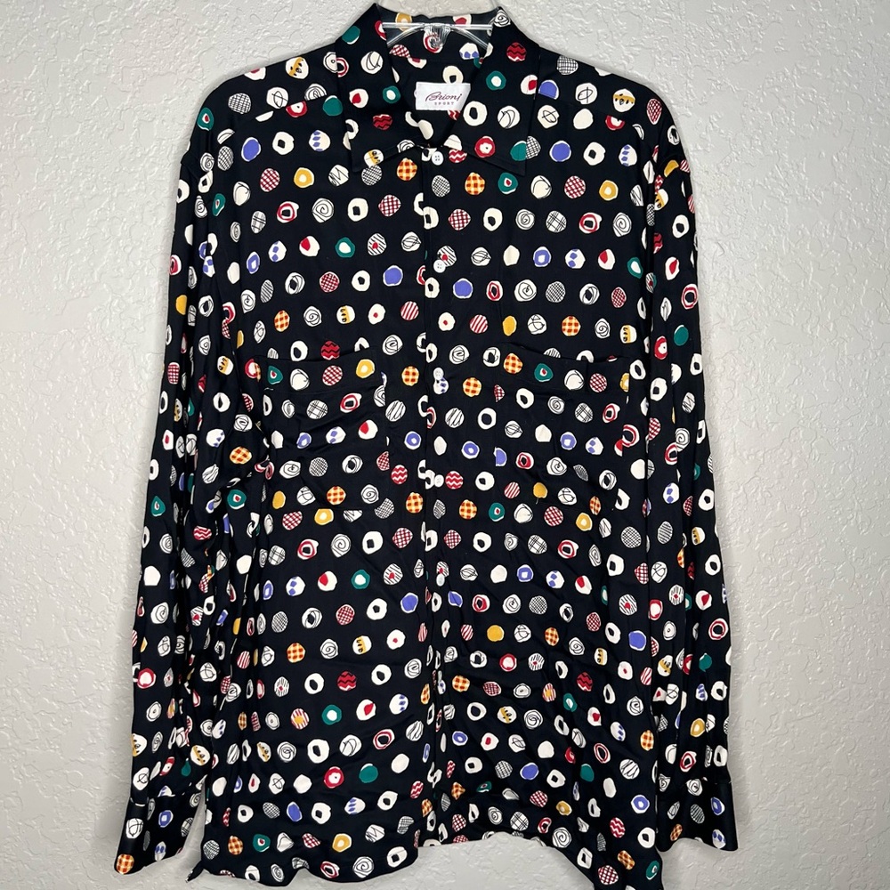 Brioni Mens Italian Black Abstract Polka Dot Button-Up Shirt Sz  Summer vacation